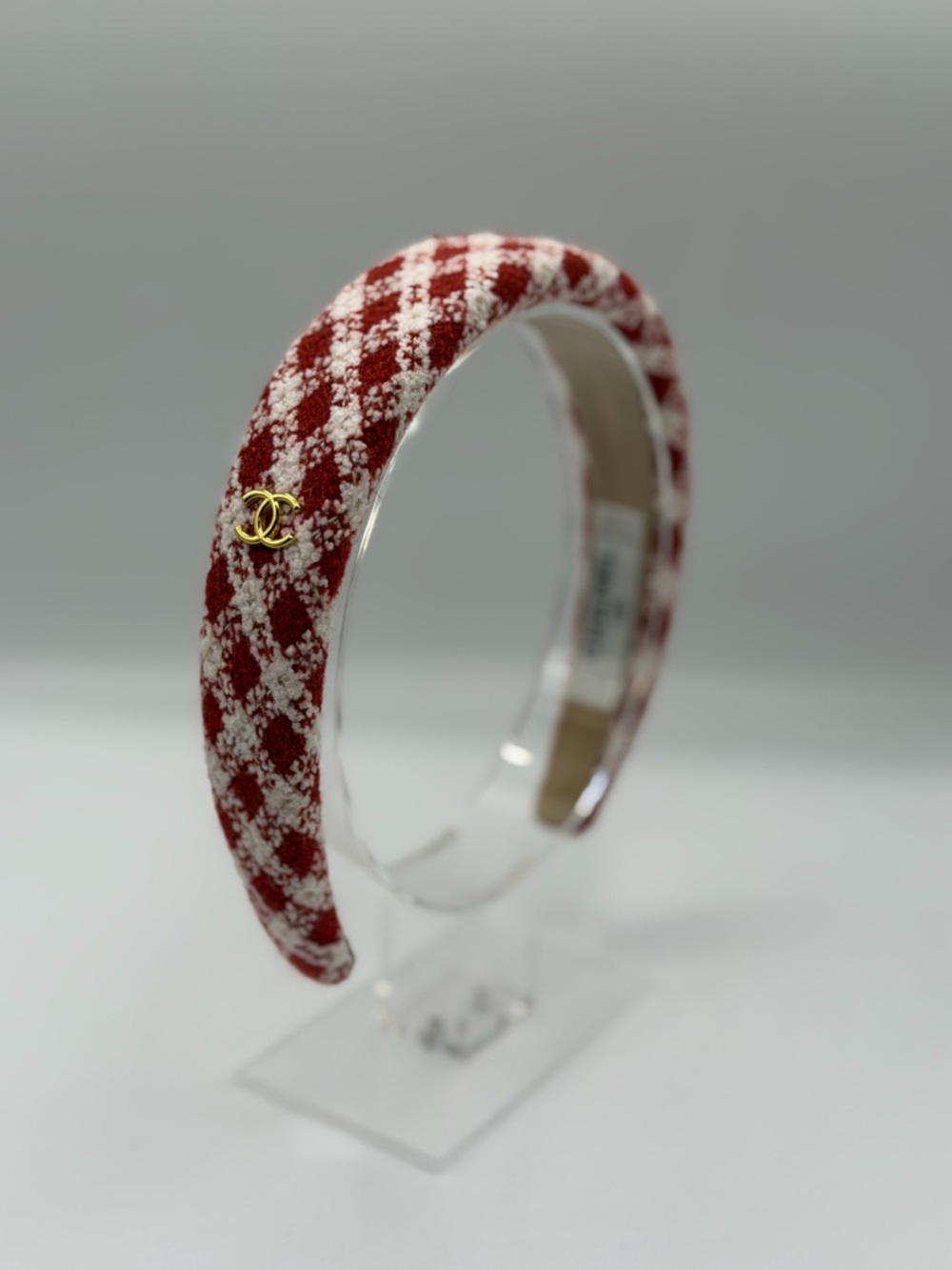 Gold Logo Red and White Check Fabric Headband - Designer Inspired